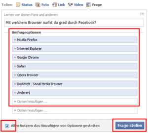 Screenshot Frageoptionen festlegen und Umfrage erstellen
