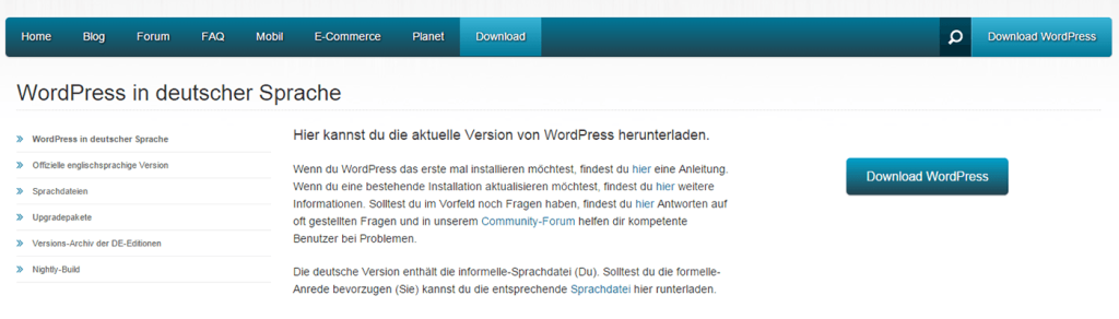 Screenshot WordPress Download